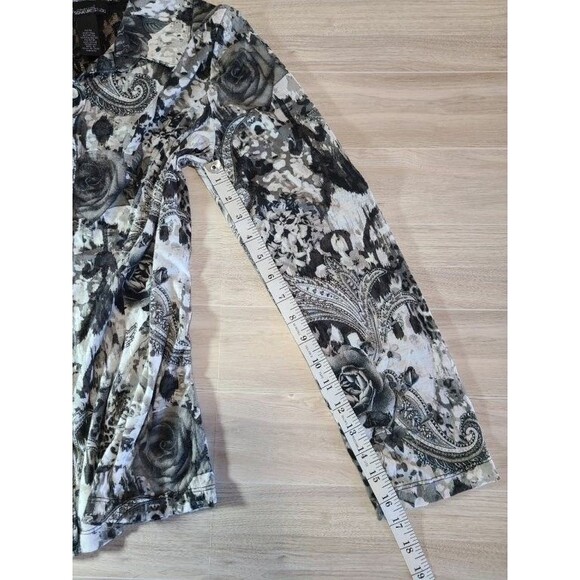 Signature Studio Rose Print Top Medium Black White Lace Long Sleeve Blouse - Picture 7 of 7